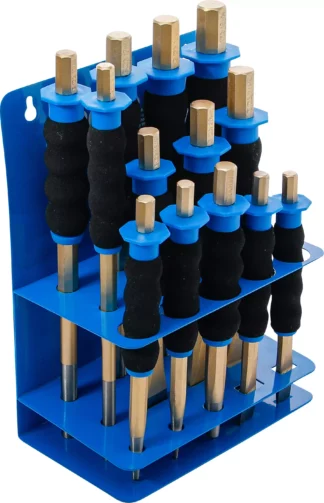 Jeu de chasse-goupilles / pointeaux / burin plat | avec protection des mains | 13 pcs.