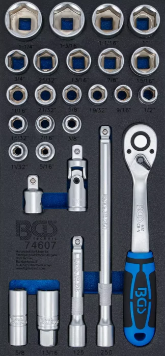 Insert de servante d'atelier 1/3 : Jeu de clé à douilles | en pouce | 12,5 mm (1/2) | 27 pièces