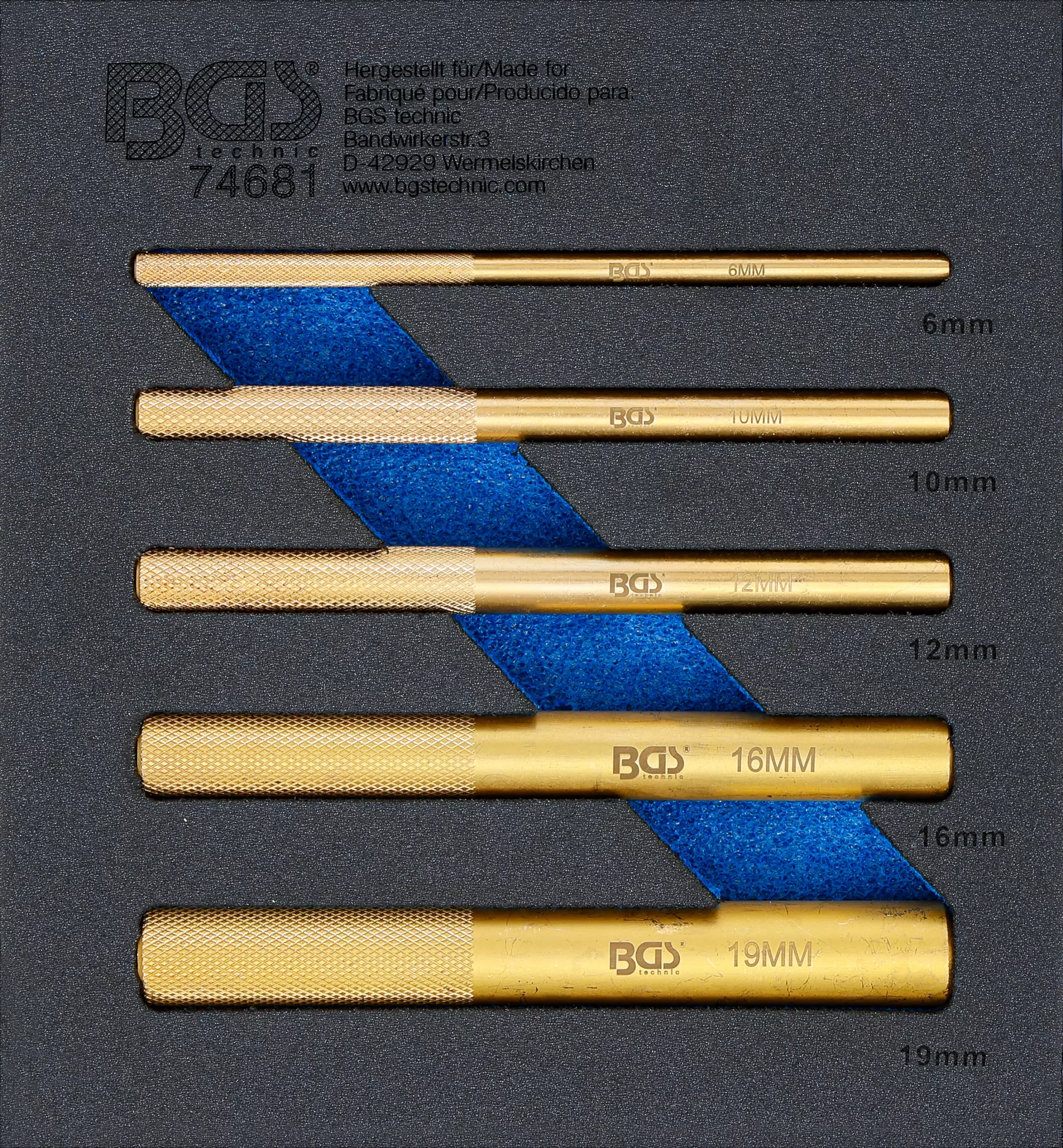 Insert de servante d’atelier 1/6 : Jeu de poinçons en laiton | 6 - 19 mm | 5 pcs.