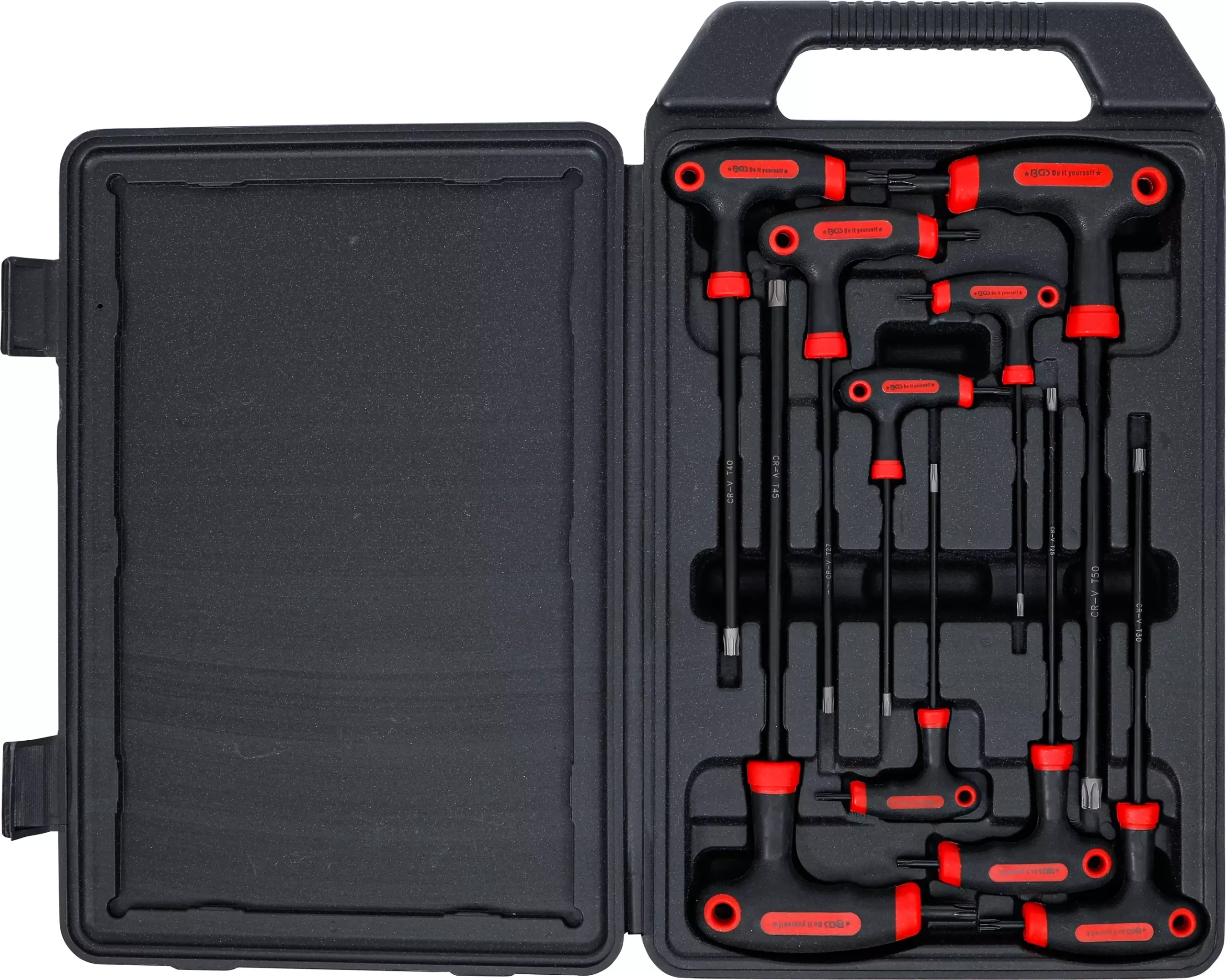Tournevis avec poignée en T | Profil en T (pour Torx) avec perçage frontal | T10 - T50 | 9 pièces