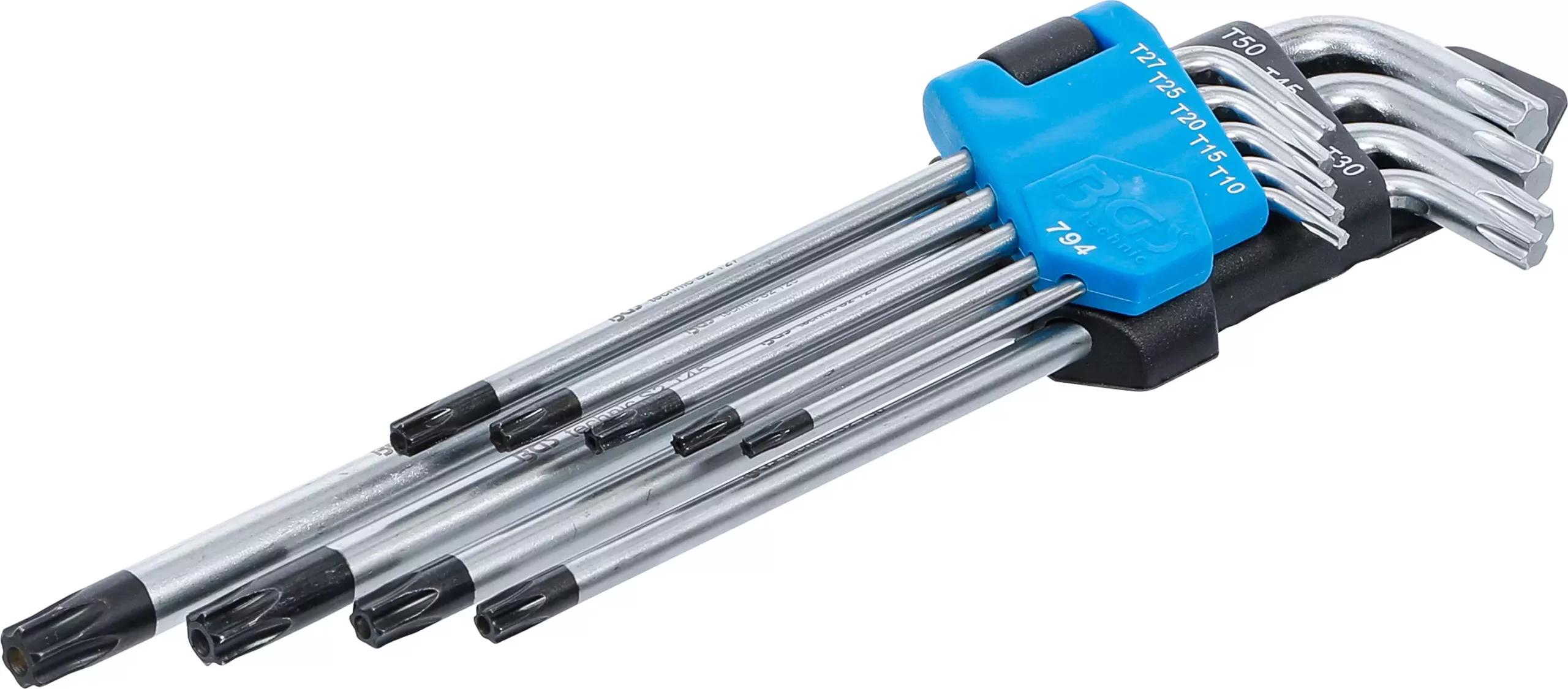Jeu de clés allen | extra longues | Profil T (pour Torx) avec perçage T10 - T50 | 9 pièces