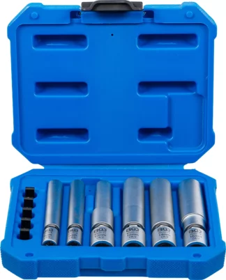 Jeu de douilles à cardan pour bougies de préchauffage et d’allumage | 6,3 mm (1/4") + 10 mm (3/8") | 8 - 9 - 10 - 12 - 14 - 16 mm | 11 pièces