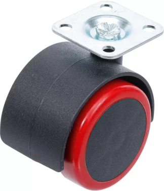 Roue double / pivotante | rouge/noire | 50 mm