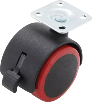 Roue double / pivotante avec frein | rouge/noire | 50 mm
