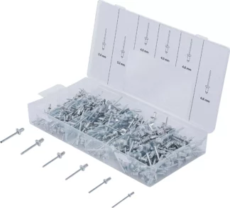 Assortiment de rivets pop | aluminium | 2,4 - 4,8 mm | 400 pièces