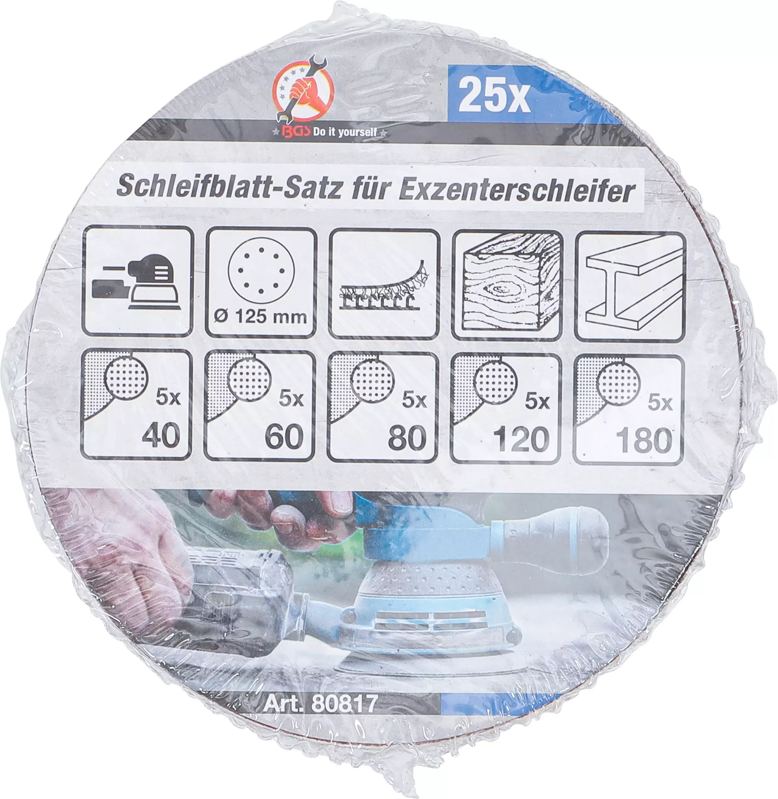 Jeu de feuilles abrasives pour ponçeuse excentrée | Ø 125 mm | Cal. 40 - 180 | 25 pièces – Image 3