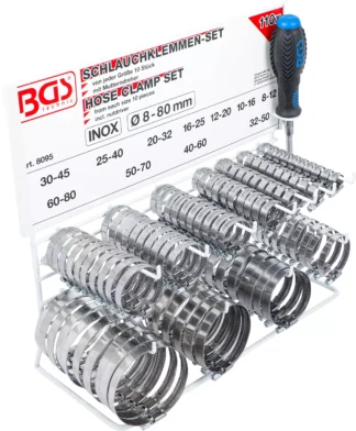 Assortiment de colliers | inoxydable | sur tableau | 111 pièces