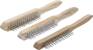 Jeu de brosses à fil d’acier | Manche en bois | 2-, 3-, 4-rangées | 3 pièces