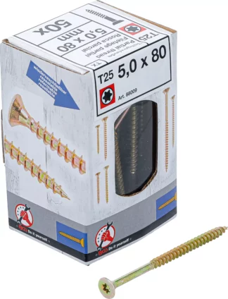 Vis multifonctions | profil en T (pour Torx) T25 | 5,0 x 80 mm | 50 pièces