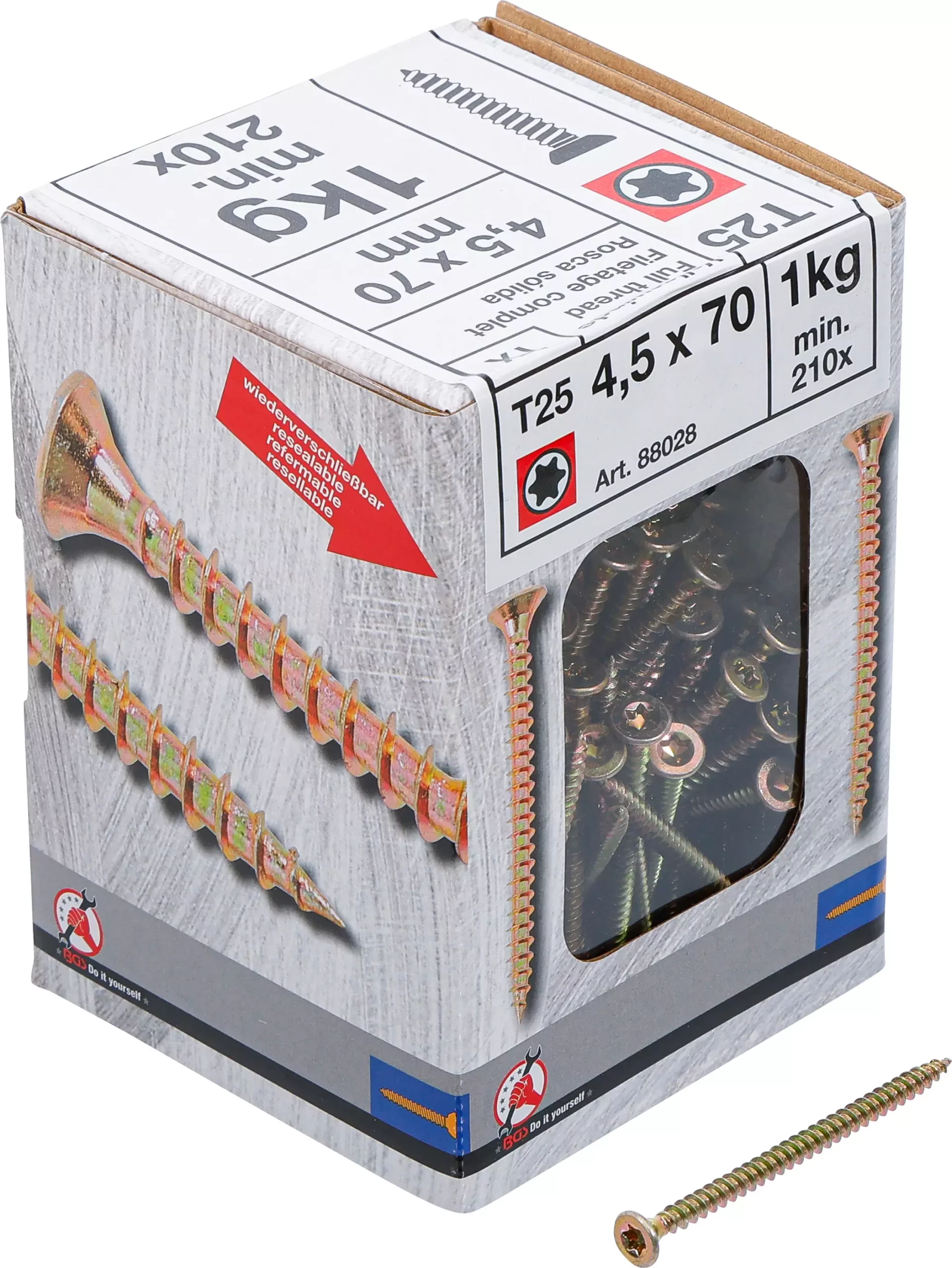 Vis multifonctions | profil en T (pour Torx) T20 | 4,5 x 70 mm | 1 kg / 210 pièces