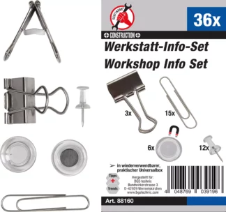 Assortiment matériel de bureau (agrafes de bureau, aimants, aiguilles) | 36 pièces