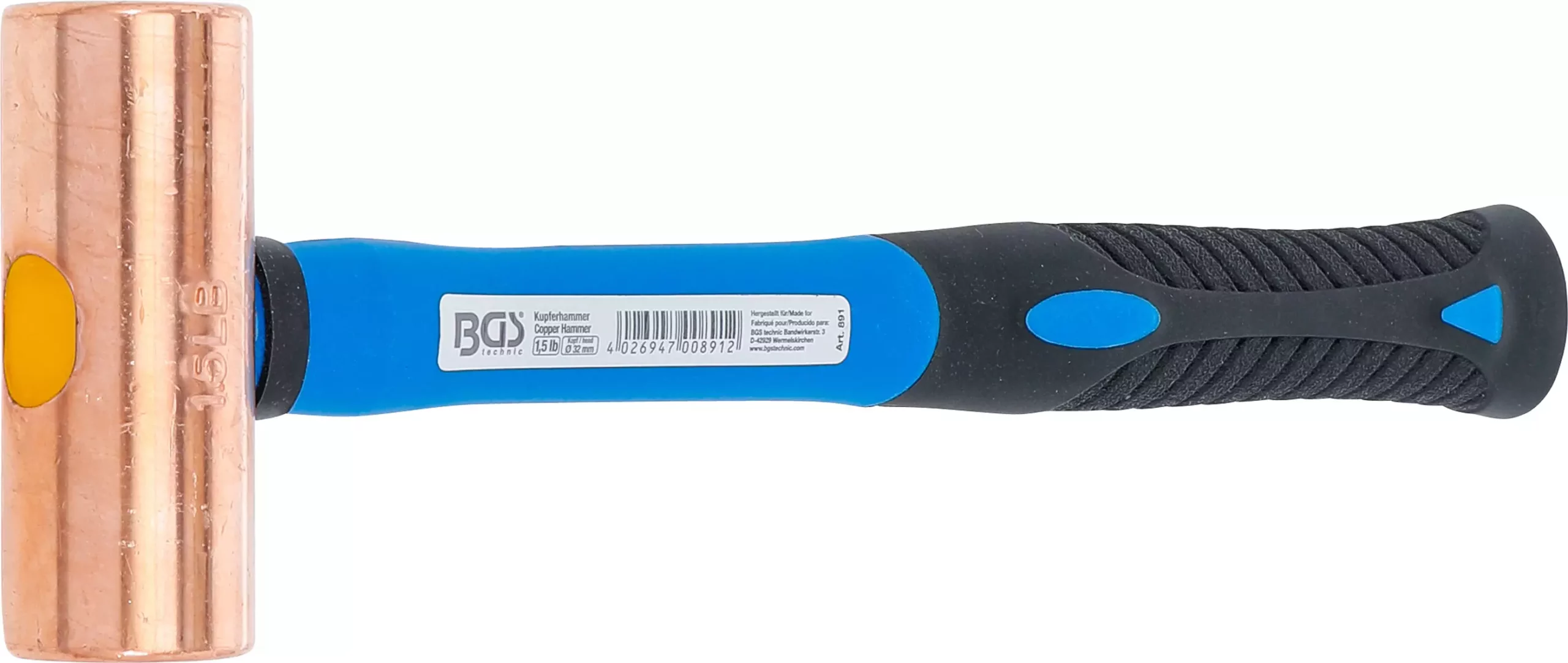 Marteau en cuivre | manche en fibres de verre | Ø 32 mm | tête 680 g (1.5 lb) – Image 3