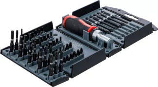 Jeu d'embouts de torsion | avec poignée rotative à cliquet pour embouts réversibles | 52 pcs.