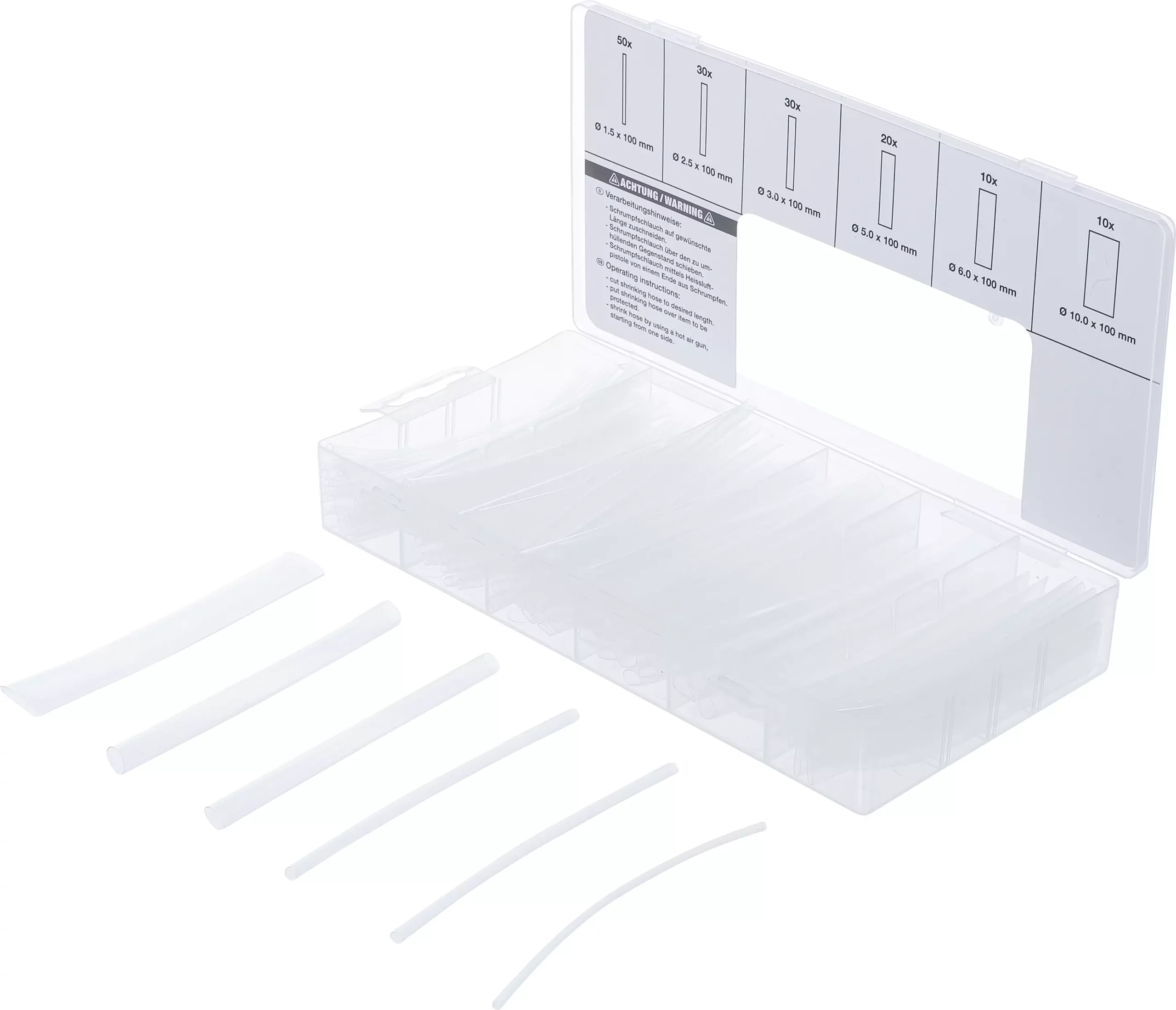Assortiment de gaines rétractables | transparentes | 150 pièces