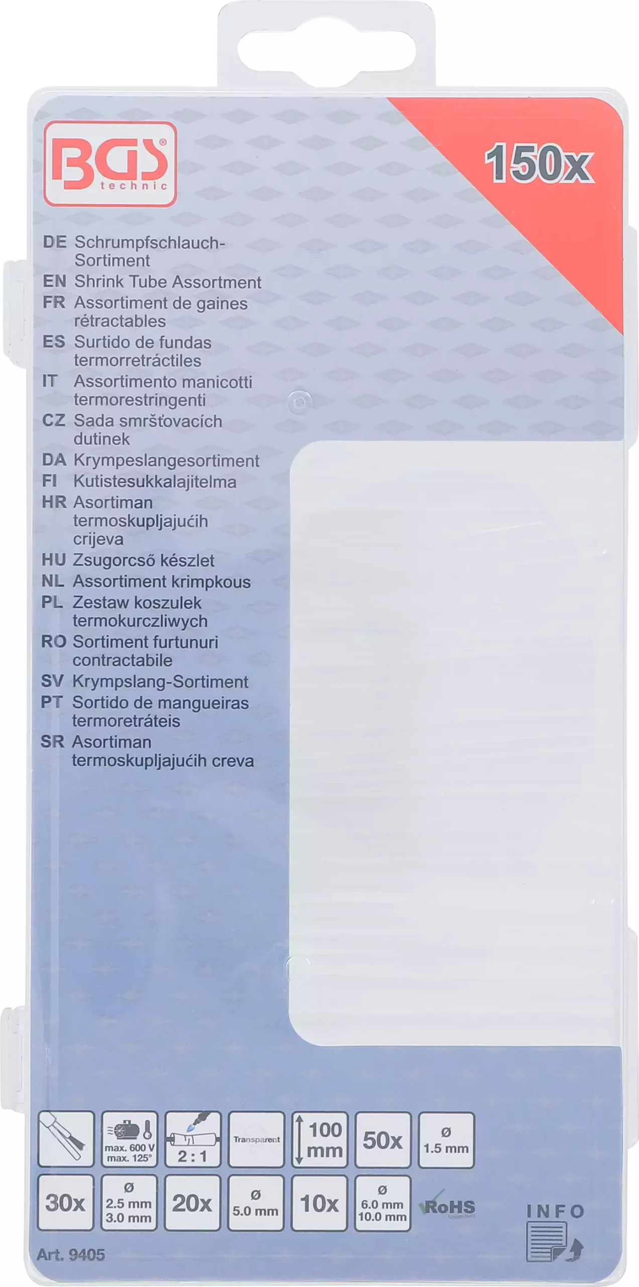 Assortiment de gaines rétractables | transparentes | 150 pièces – Image 3