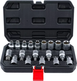 Jeu d’embouts/de douilles | 12,5 mm (1/2") | profil en T (pour Torx) / Profil E | 19 pièces