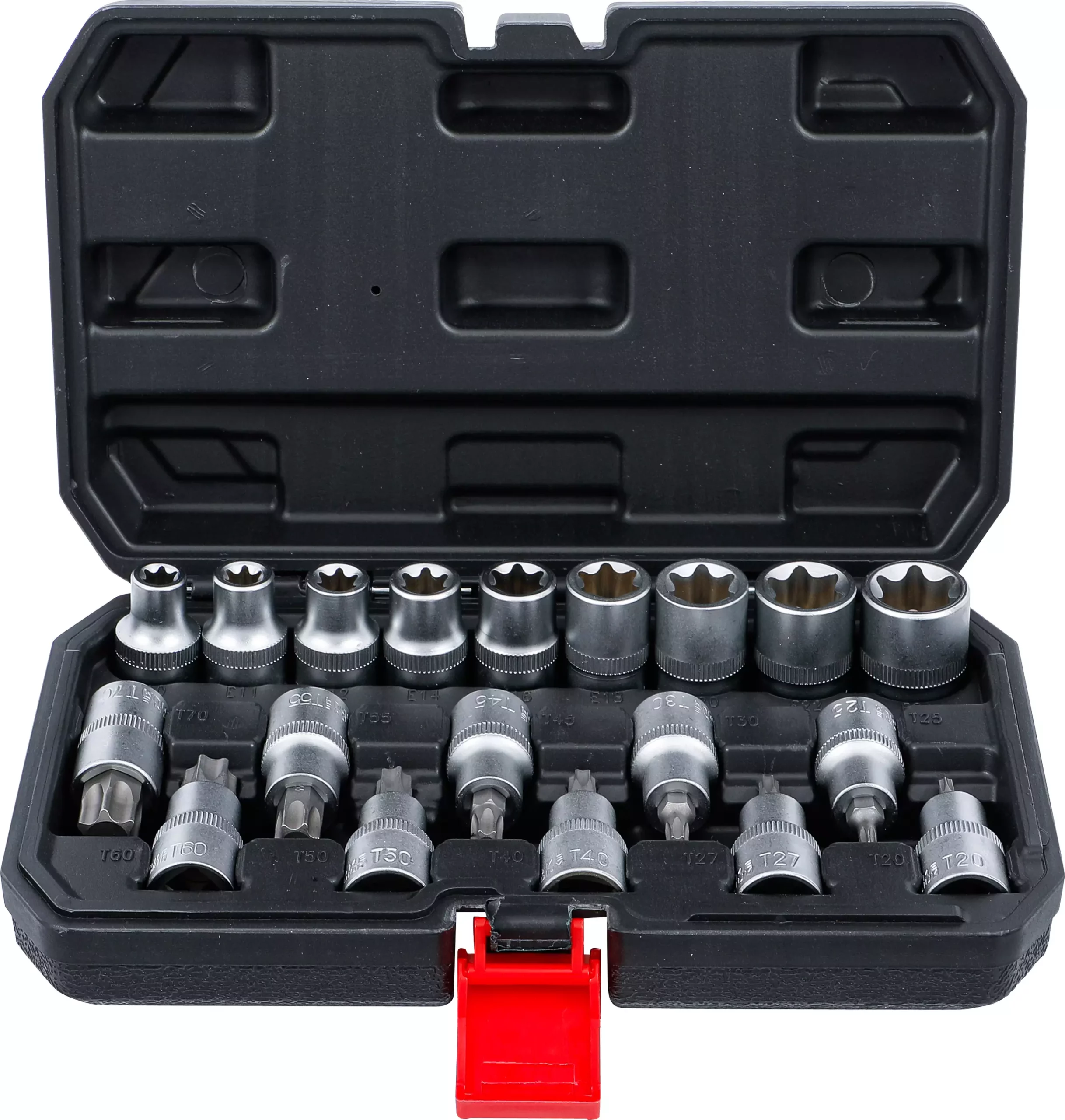Jeu d’embouts/de douilles | 12,5 mm (1/2") | profil en T (pour Torx) / Profil E | 19 pièces