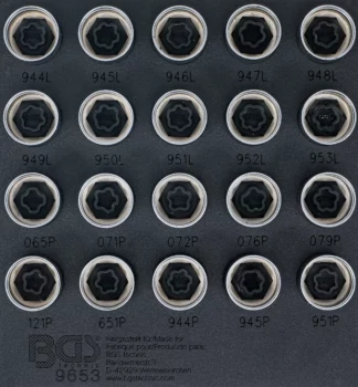 Insert de servante d'atelier 1/6 : Jeu d’outils pour écrous antivol pour Volvo | 20 pièces