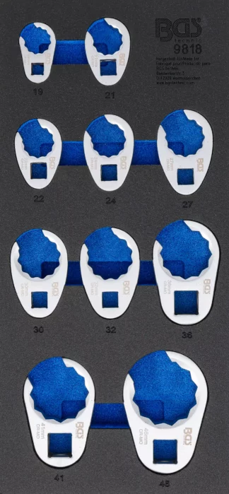 Insert de servante d'atelier 1/3 : Jeu de clés crowfoot à tuyauter | 10 mm (3/8") / 12,5 mm (1/2") / 20 mm (3/4") | 10 pièces