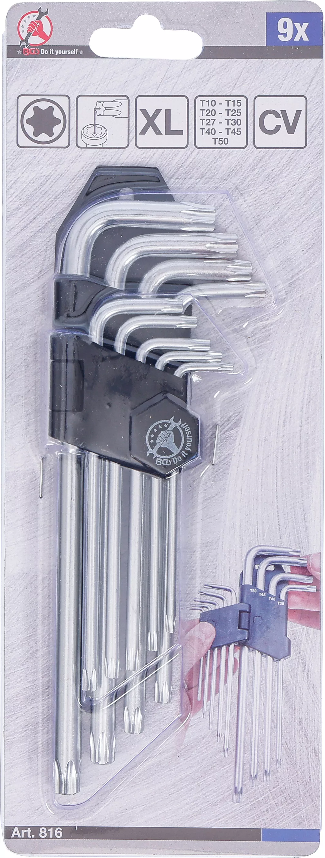 Jeu de clés allen | longues | profil en T (pour Torx) | T10 - T50 | 9 pièces – Image 9