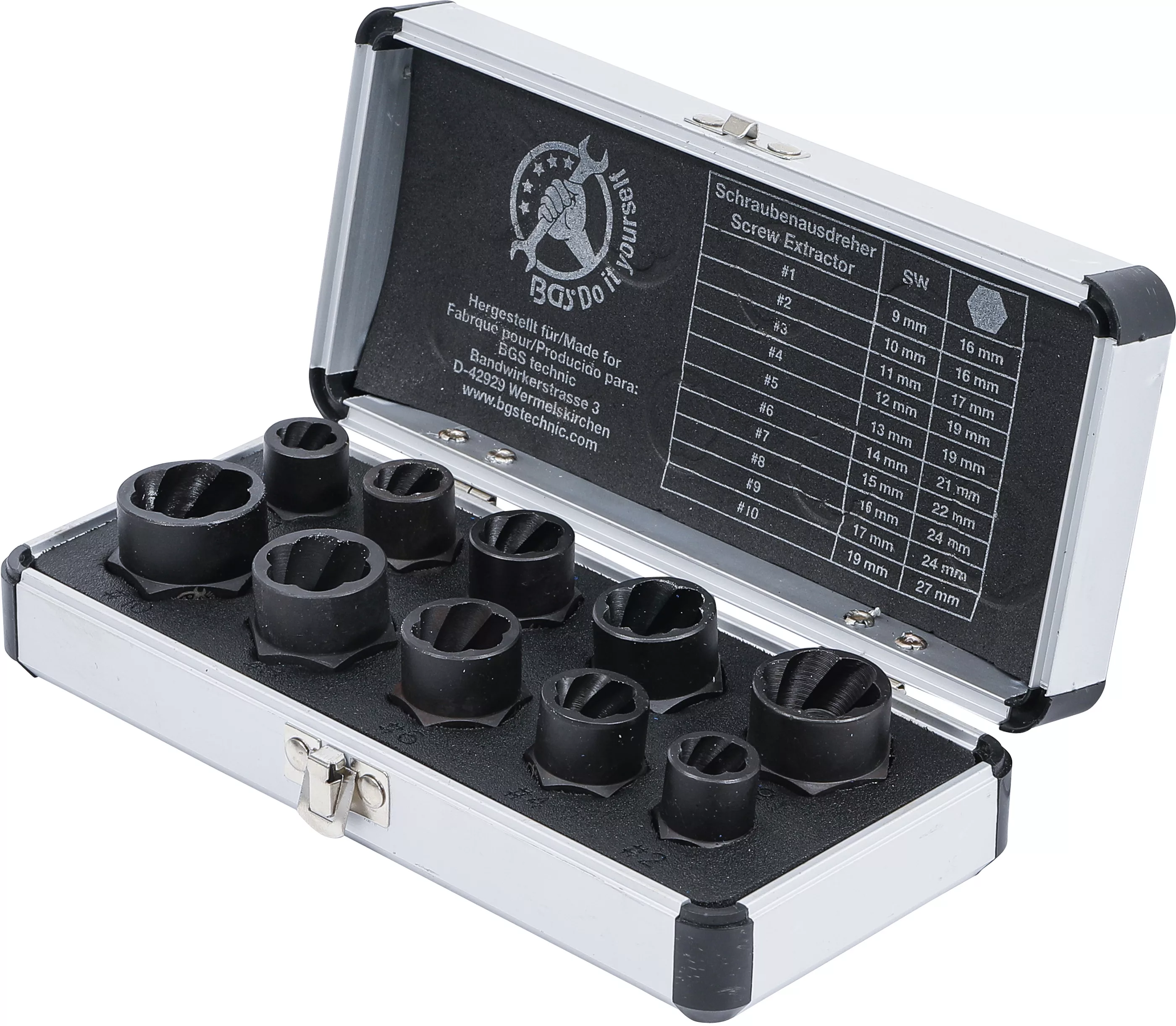 Jeu de douilles spiralées/extracteur de vis | 10 mm (3/8") | profil hélicoïdal 9 - 19 mm | 10 pièces – Image 10